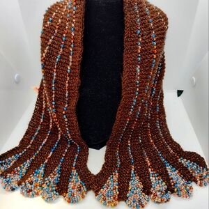 Knit Scarf Copper Color with 1000 Beads. Great Holiday Gift for parties